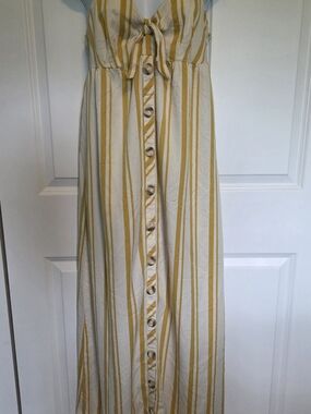 Promod Cream and Yellow Striped Button-Front Maxi Dress